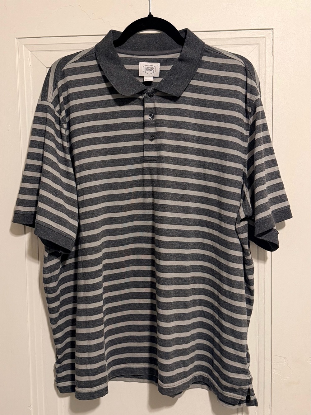 Berkley Jensen Striped Dark Grey Short Sleeve Polo Golf Shirt Mens Size XXXL